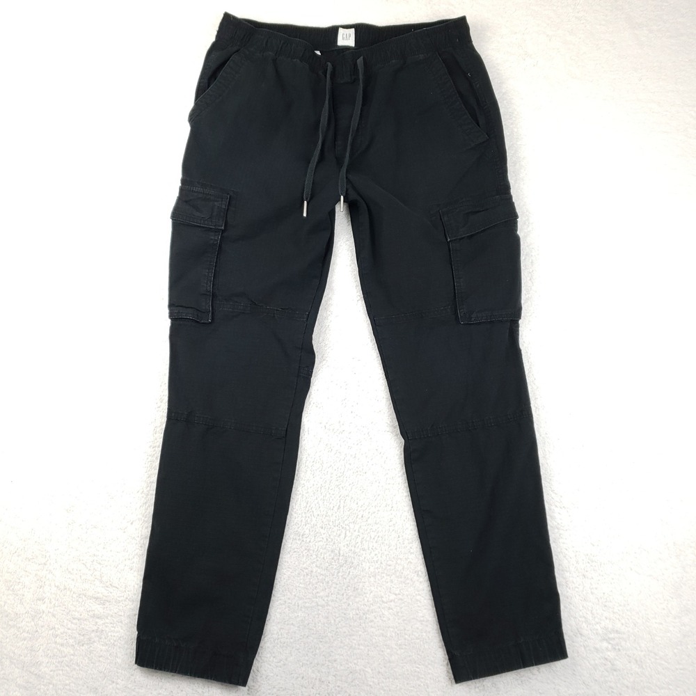 Gap Mens Cargo Jogger Pants Black Ripstop Elastic Waist Tapered Size Small